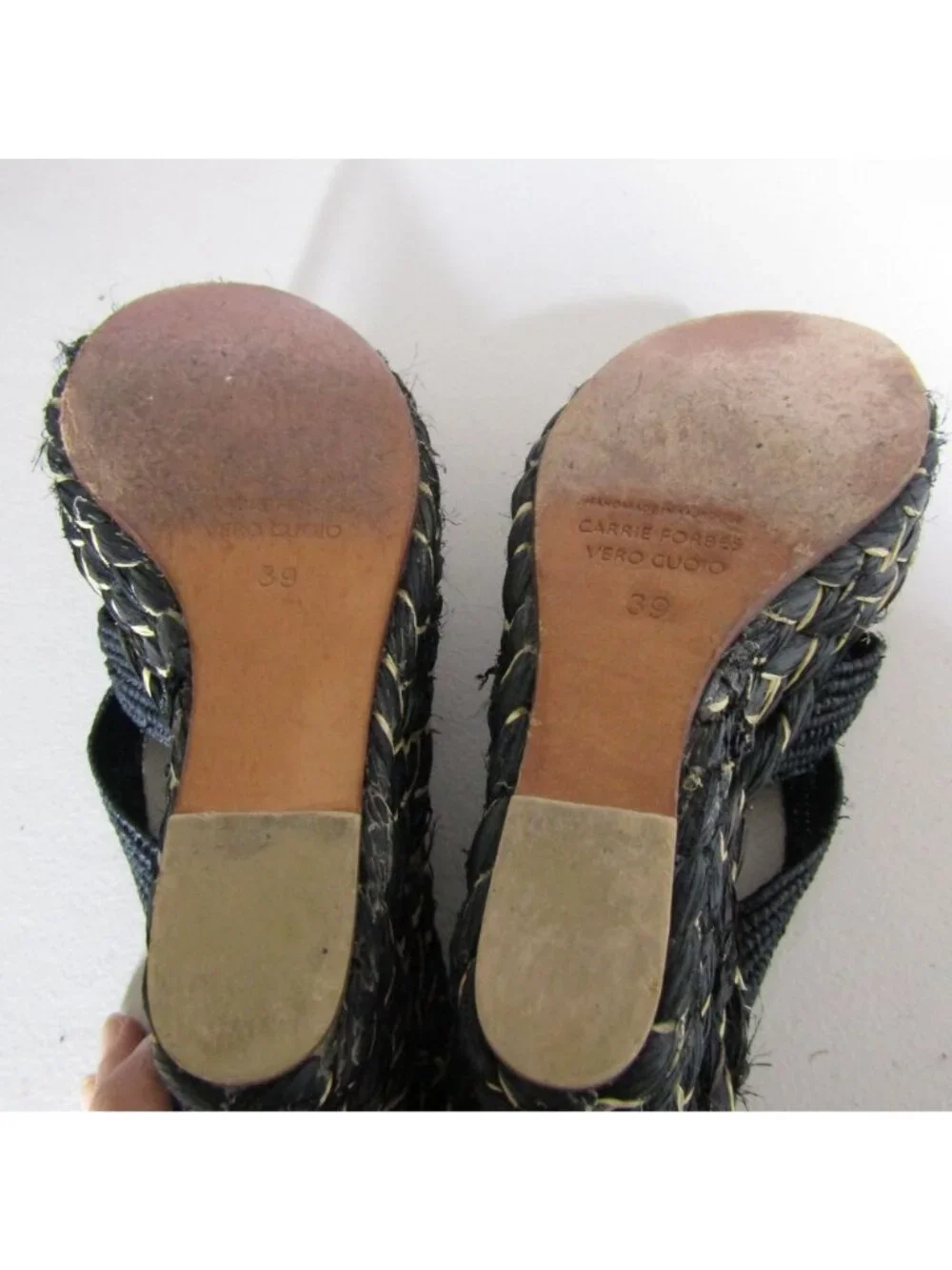 CARRIE FORBES Platform Wedge Sandals Espadrilles Raffia Black EU 39 US 8-8.5